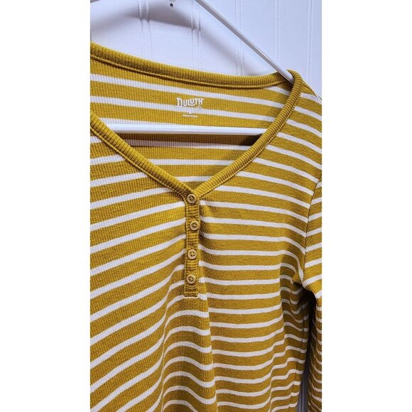 Duluth Womens Gold & White Striped Long Sleeve Henley Top - Picture 3 of 8